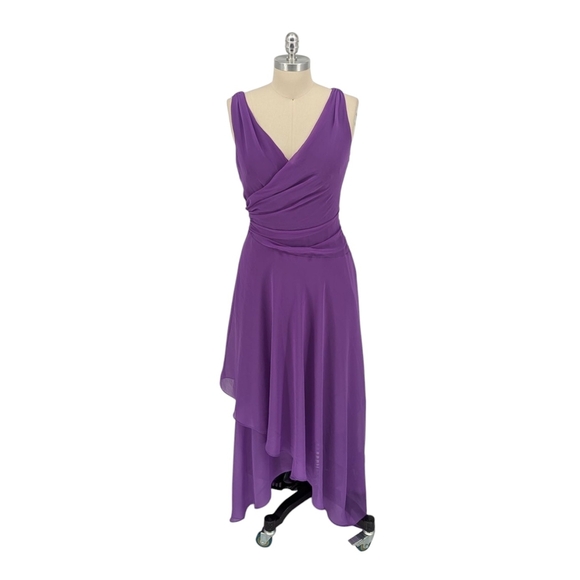 11489 Lauren Ralph Lauren V Neck Asymmetrical Dress Purple Size 8 evening weddin - Picture 1 of 12